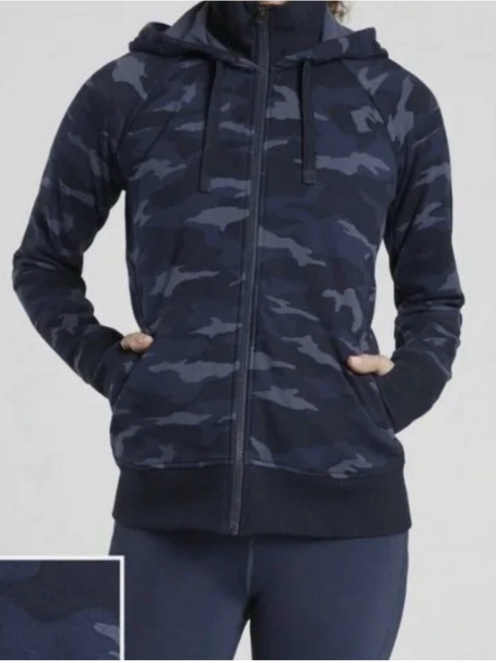 Athleta Triumph Printed Navy Camouflage Hoodie | Size MT